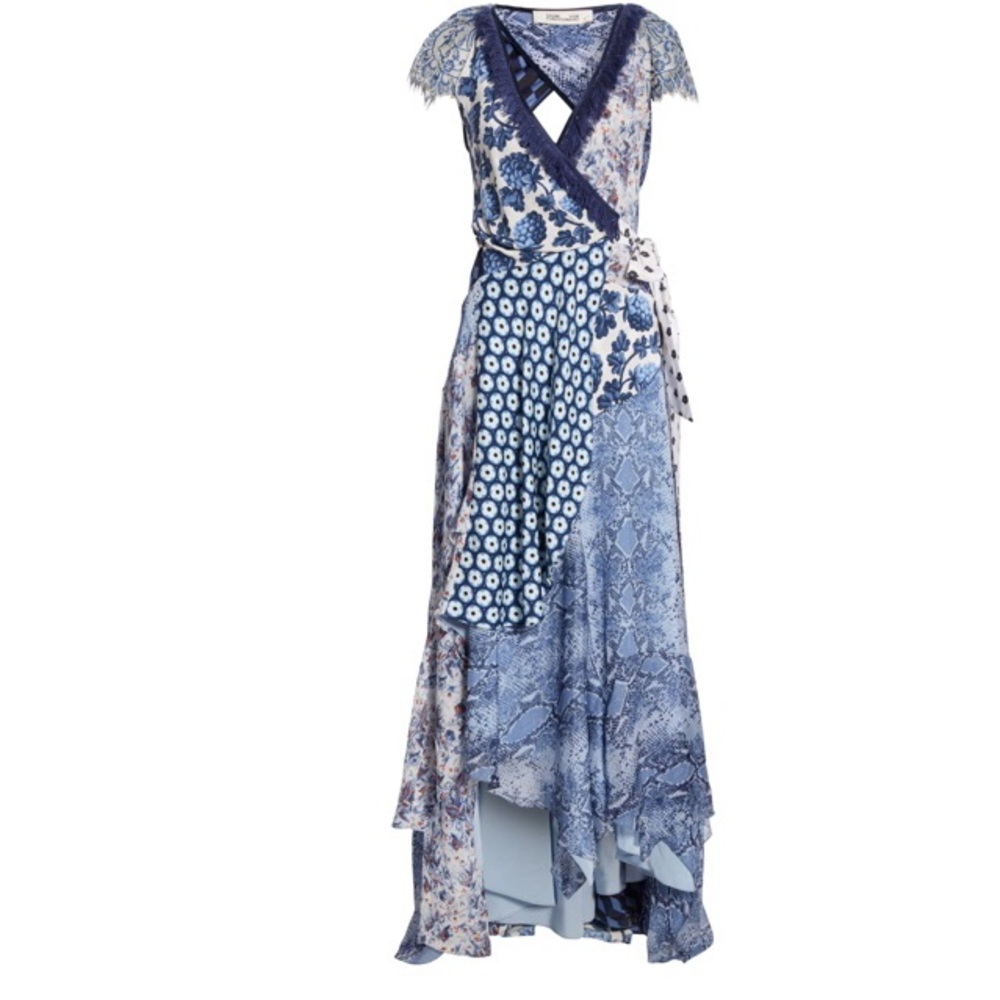 SOLD DVF Ava Mixed Pattern High/Low Silk Dress - Picture 2 of 5